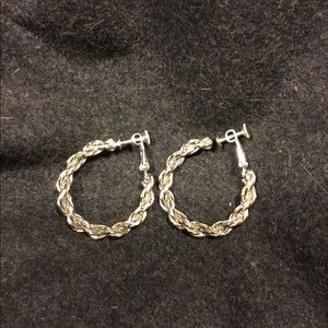Silver Chain Hoop Earrings, Clip